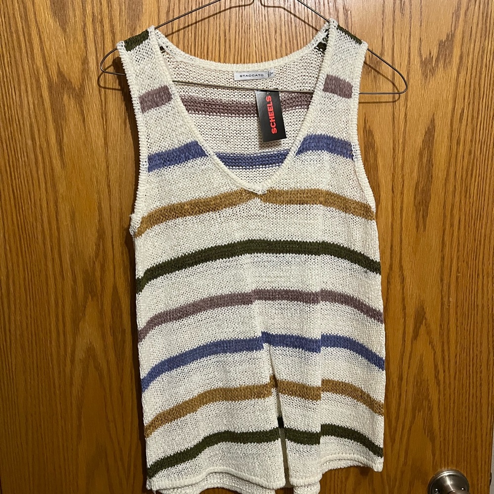 Striped V-Neck Sweater Tank Top